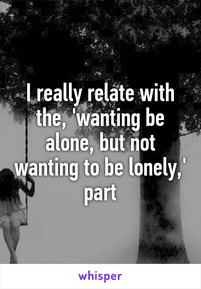 I really relate with the, 'wanting be alone, but not wanting to be lonely,' part