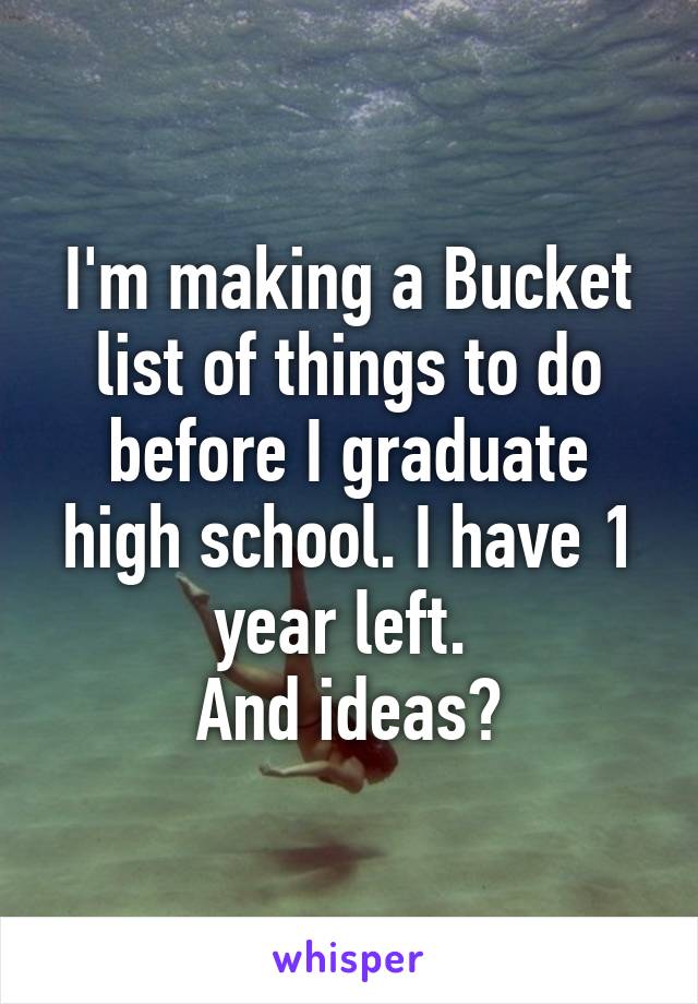 I'm making a Bucket list of things to do before I graduate high school. I have 1 year left. 
And ideas?