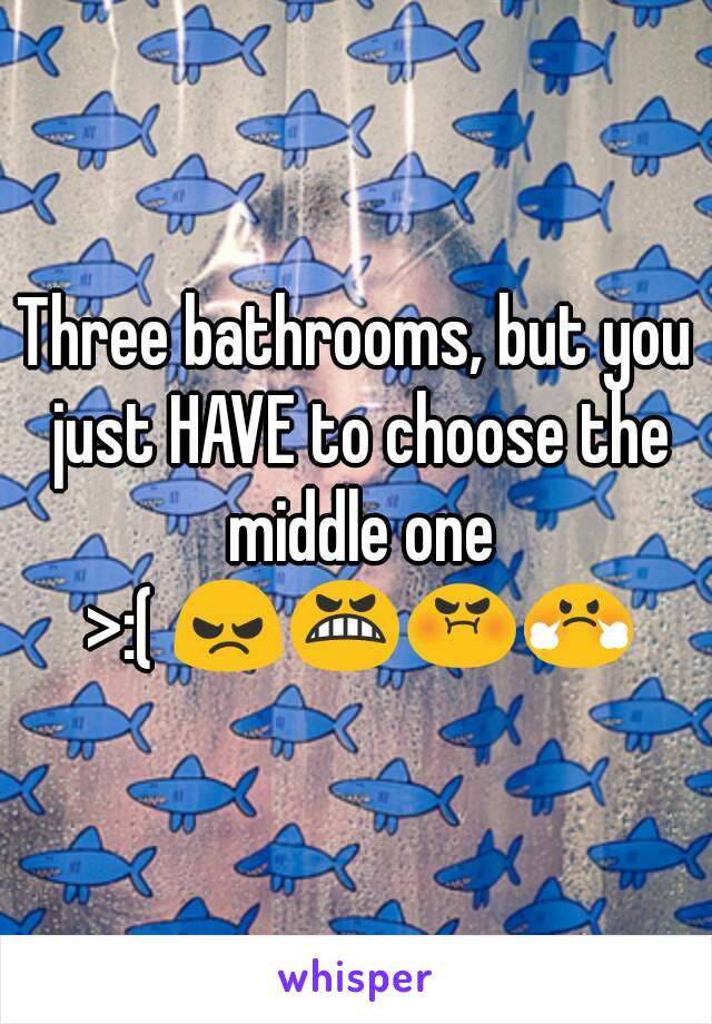 Three bathrooms, but you just HAVE to choose the middle one
 >:( 😠😬😡😤