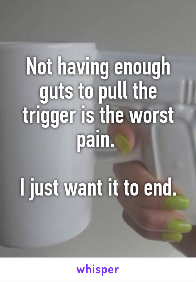 Not having enough guts to pull the trigger is the worst pain. 

I just want it to end. 