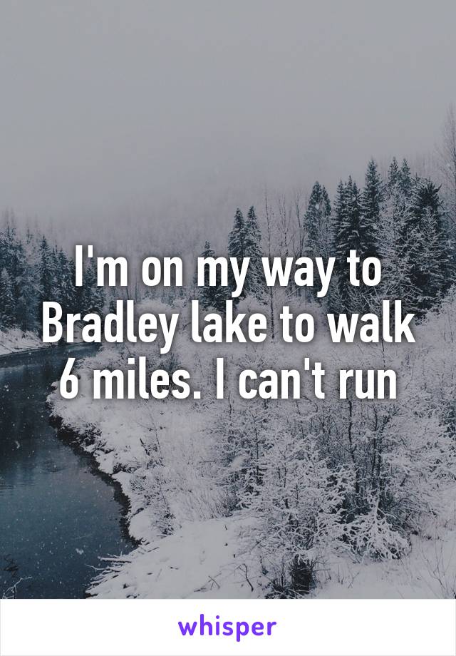 I'm on my way to Bradley lake to walk 6 miles. I can't run