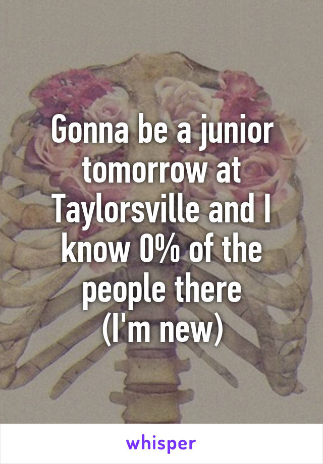 Gonna be a junior tomorrow at Taylorsville and I know 0% of the people there
(I'm new)