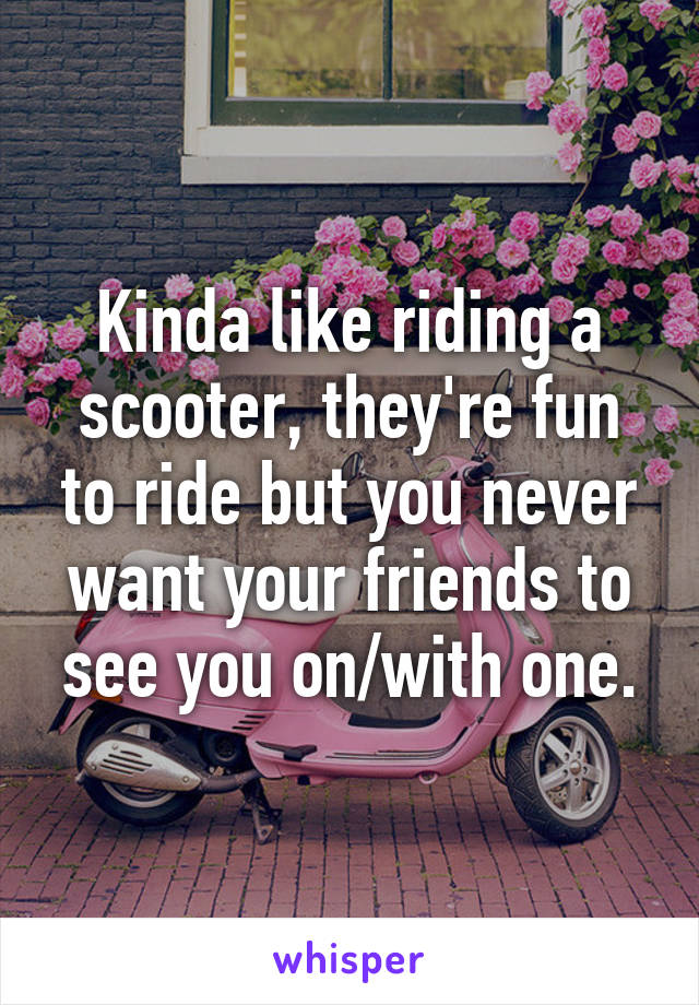 Kinda like riding a scooter, they're fun to ride but you never want your friends to see you on/with one.