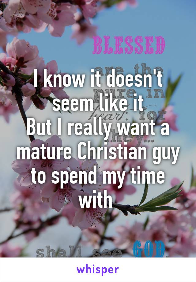 I know it doesn't seem like it
But I really want a mature Christian guy to spend my time with 