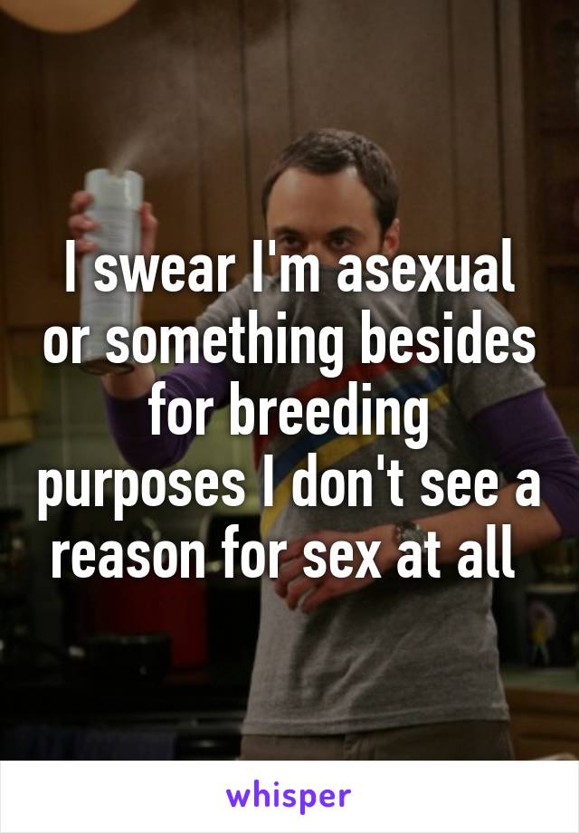 I swear I'm asexual or something besides for breeding purposes I don't see a reason for sex at all 