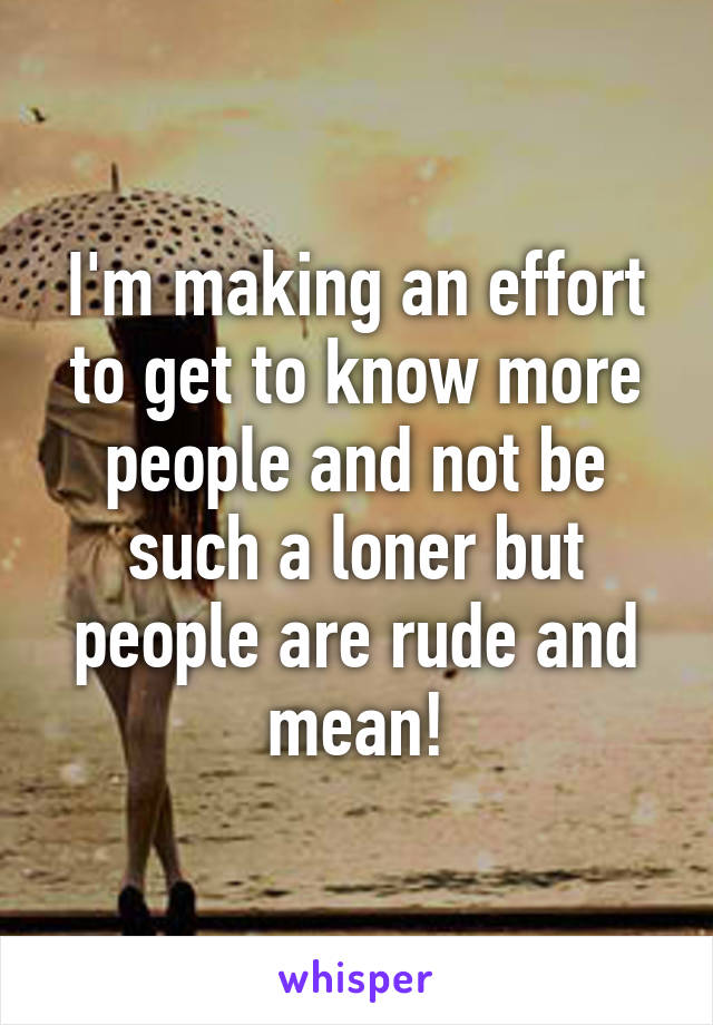 I'm making an effort to get to know more people and not be such a loner but people are rude and mean!
