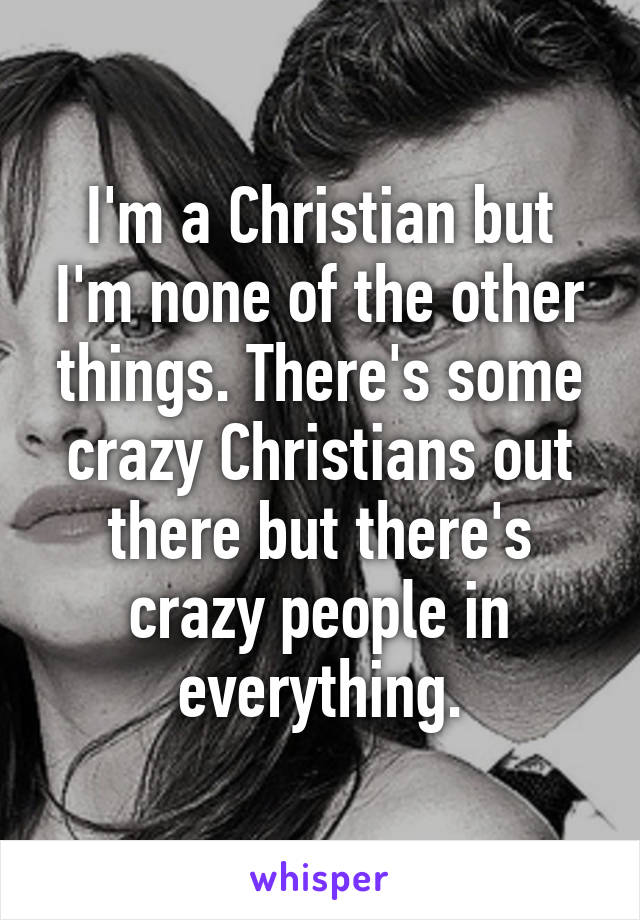 I'm a Christian but I'm none of the other things. There's some crazy Christians out there but there's crazy people in everything.