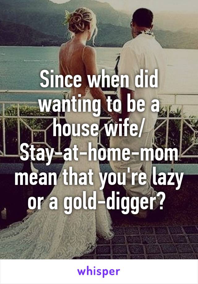 Since when did wanting to be a house wife/ Stay-at-home-mom mean that you're lazy or a gold-digger? 