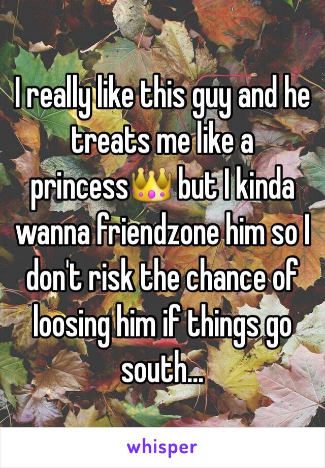 I really like this guy and he treats me like a princess👑 but I kinda wanna friendzone him so I don't risk the chance of loosing him if things go south...