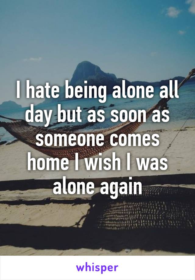 I hate being alone all day but as soon as someone comes home I wish I was alone again