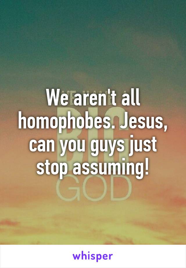 We aren't all homophobes. Jesus, can you guys just stop assuming!