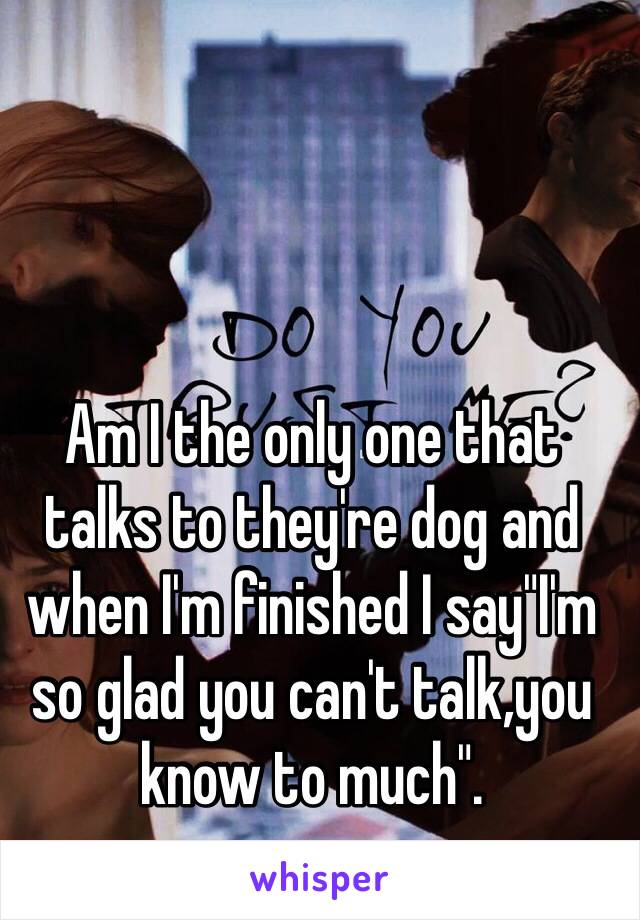 Am I the only one that talks to they're dog and when I'm finished I say"I'm so glad you can't talk,you know to much".