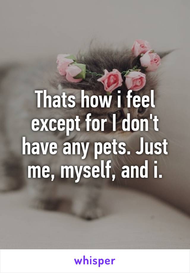 Thats how i feel except for I don't have any pets. Just me, myself, and i.