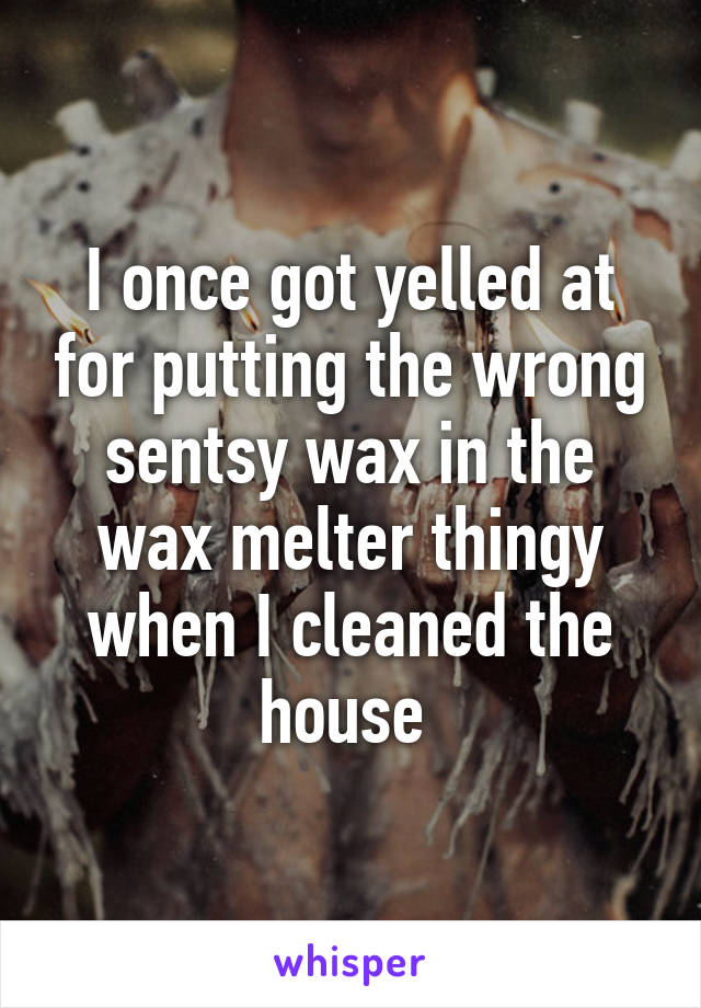 I once got yelled at for putting the wrong sentsy wax in the wax melter thingy when I cleaned the house 