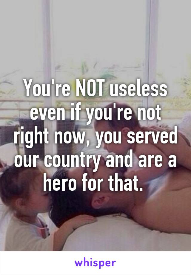 You're NOT useless even if you're not right now, you served our country and are a hero for that. 