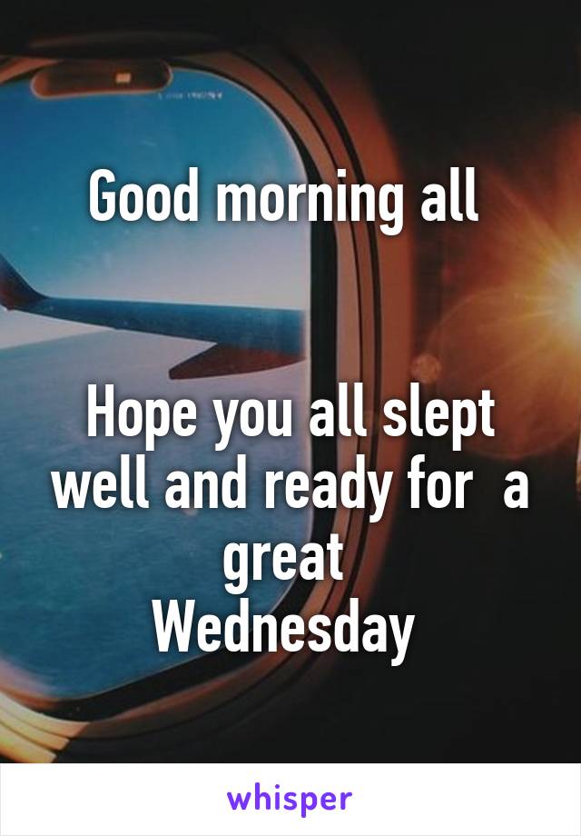 Good morning all 


Hope you all slept well and ready for  a great 
Wednesday 