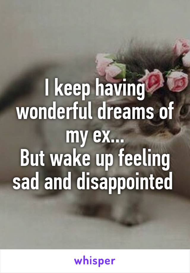 I keep having wonderful dreams of my ex...
But wake up feeling sad and disappointed 