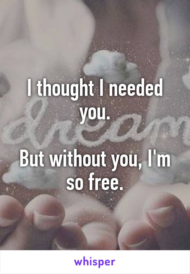 I thought I needed you.

But without you, I'm so free.