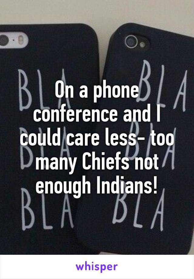 On a phone conference and I could care less- too many Chiefs not enough Indians!