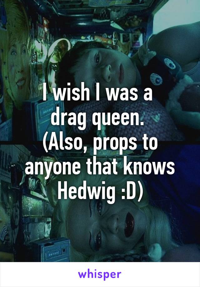 I wish I was a 
drag queen. 
(Also, props to anyone that knows Hedwig :D)