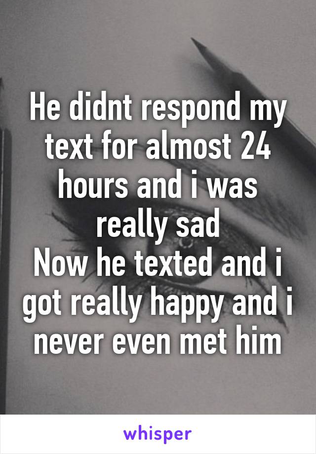 He didnt respond my text for almost 24 hours and i was really sad
Now he texted and i got really happy and i never even met him