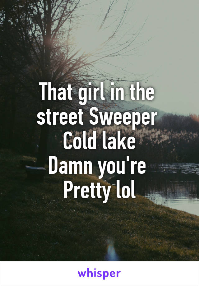 That girl in the 
street Sweeper 
Cold lake
Damn you're 
Pretty lol