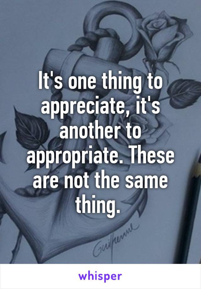 It's one thing to appreciate, it's another to appropriate. These are not the same thing. 