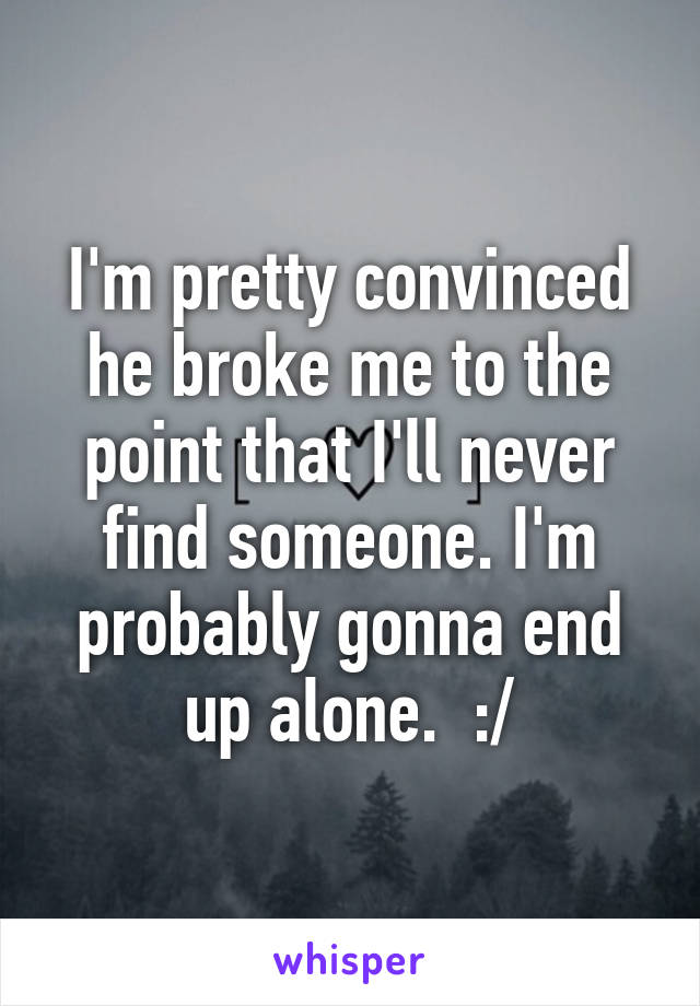 I'm pretty convinced he broke me to the point that I'll never find someone. I'm probably gonna end up alone.  :/