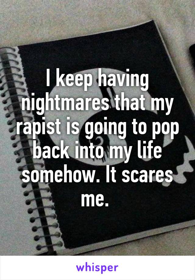 I keep having nightmares that my rapist is going to pop back into my life somehow. It scares me. 