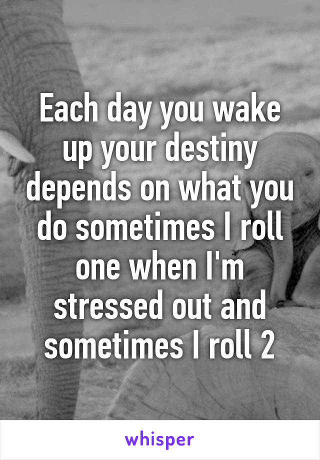 Each day you wake up your destiny depends on what you do sometimes I roll one when I'm stressed out and sometimes I roll 2