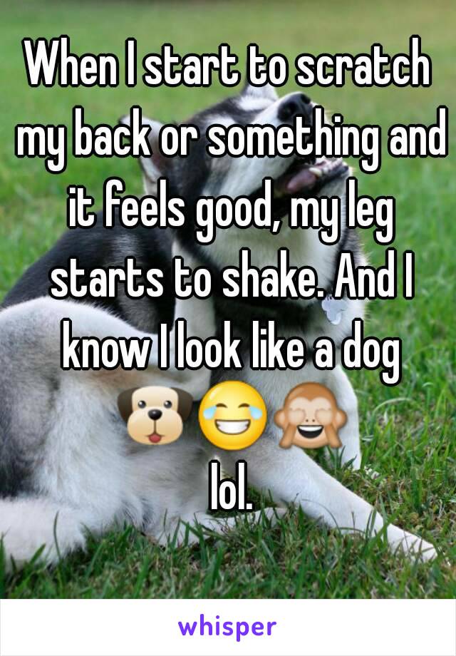 When I start to scratch my back or something and it feels good, my leg starts to shake. And I know I look like a dog 🐶😂🙈 lol.