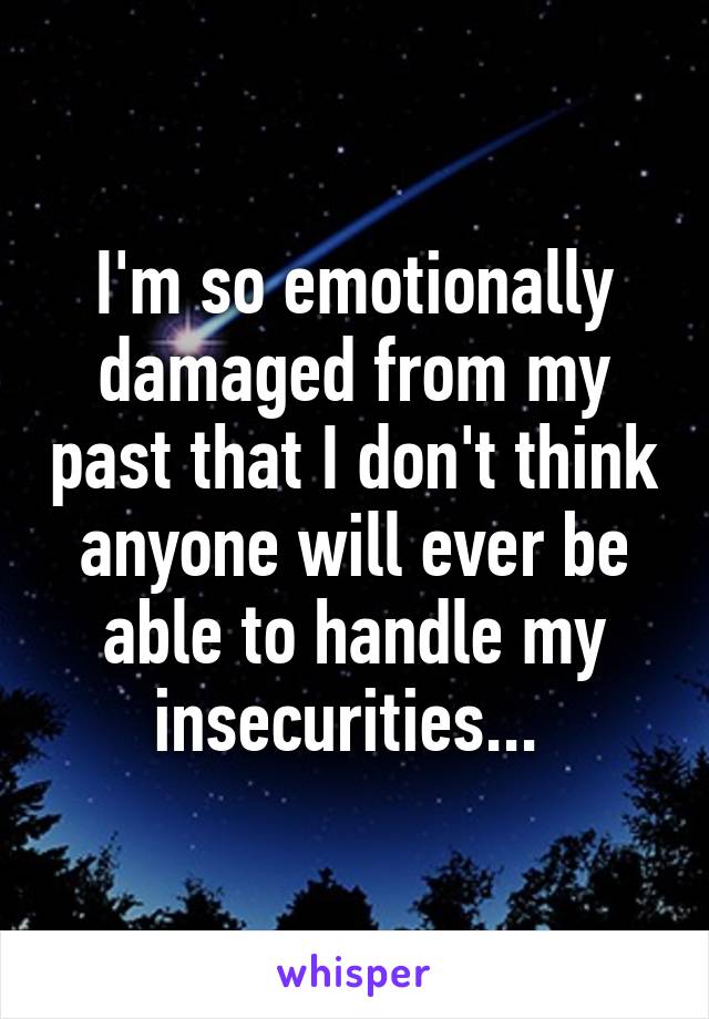 I'm so emotionally damaged from my past that I don't think anyone will ever be able to handle my insecurities... 