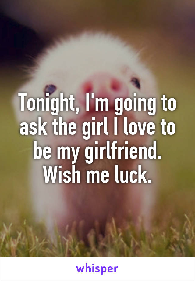 Tonight, I'm going to ask the girl I love to be my girlfriend.
Wish me luck.