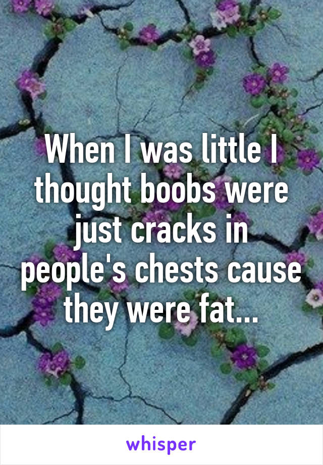 When I was little I thought boobs were just cracks in people's chests cause they were fat...