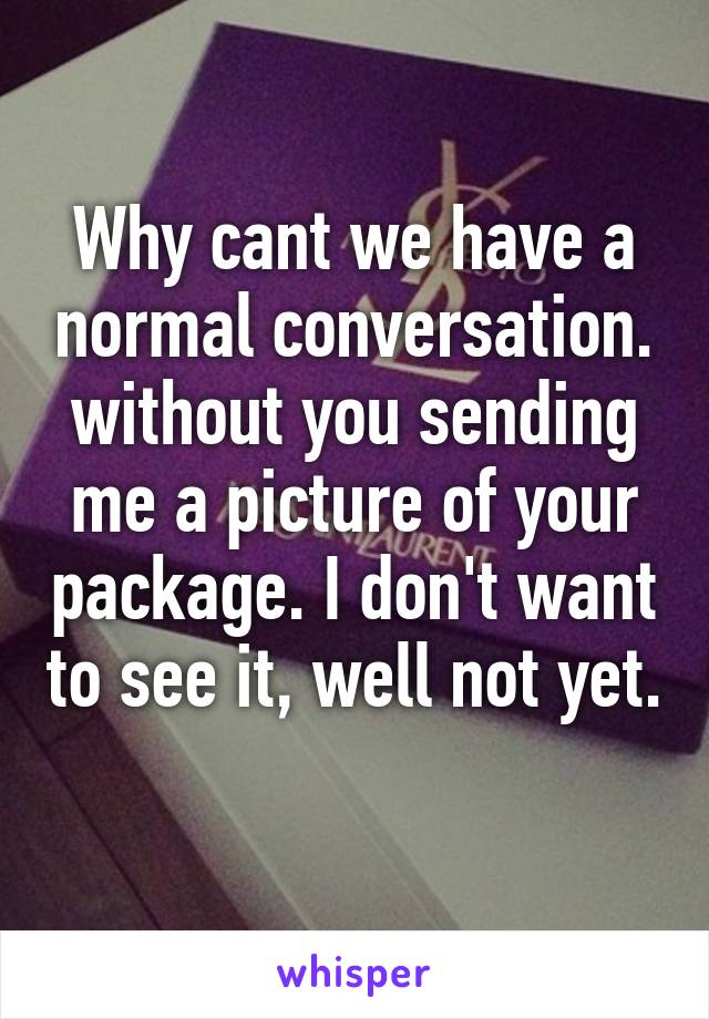 Why cant we have a normal conversation. without you sending me a picture of your package. I don't want to see it, well not yet. 