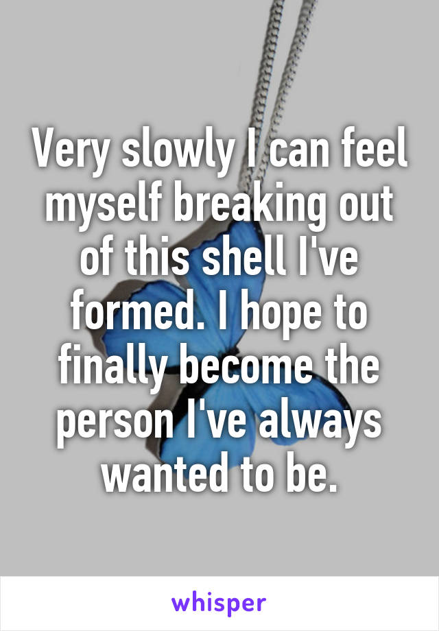 Very slowly I can feel myself breaking out of this shell I've formed. I hope to finally become the person I've always wanted to be.