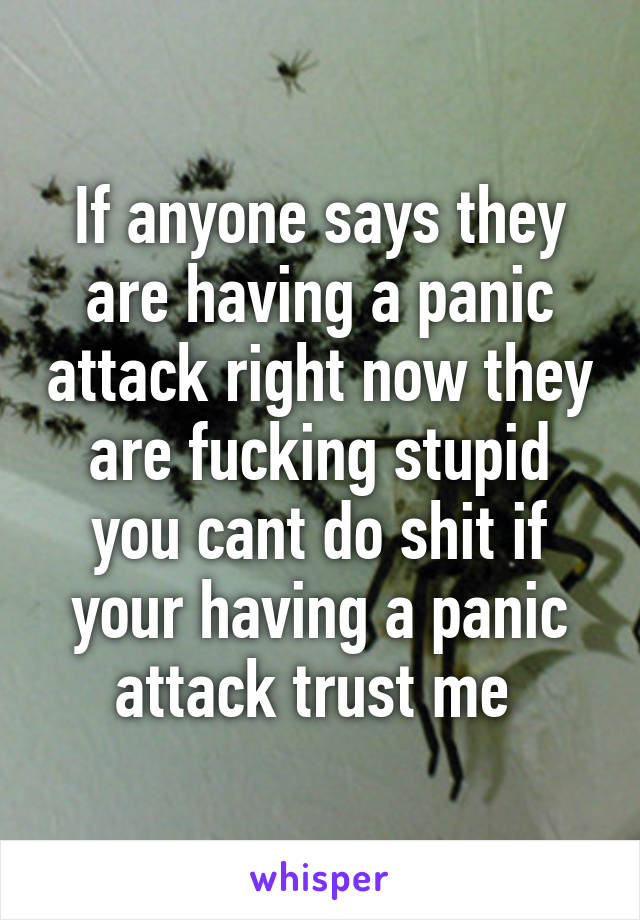 If anyone says they are having a panic attack right now they are fucking stupid you cant do shit if your having a panic attack trust me 