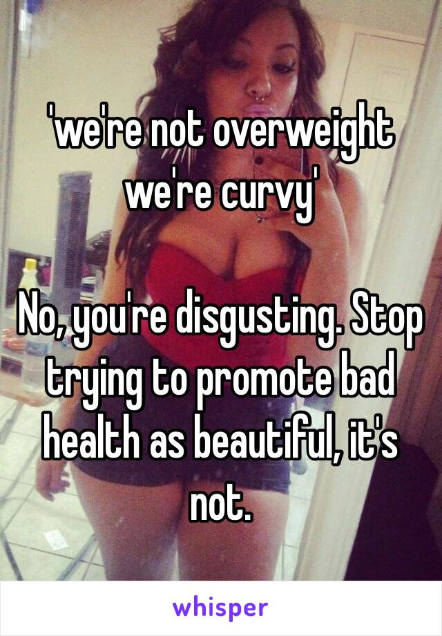 'we're not overweight we're curvy' 

No, you're disgusting. Stop trying to promote bad health as beautiful, it's not. 