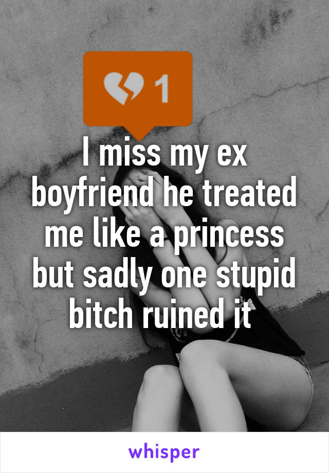 I miss my ex boyfriend he treated me like a princess but sadly one stupid bitch ruined it 