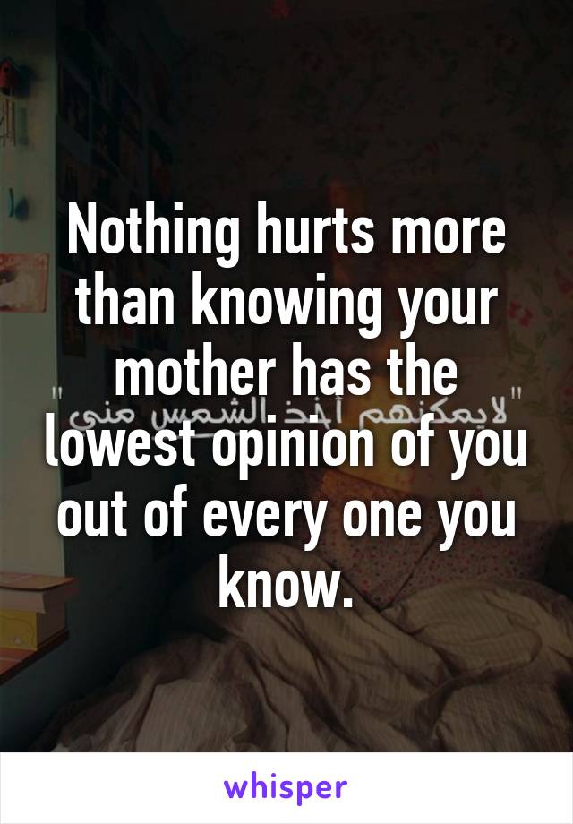 Nothing hurts more than knowing your mother has the lowest opinion of you out of every one you know.