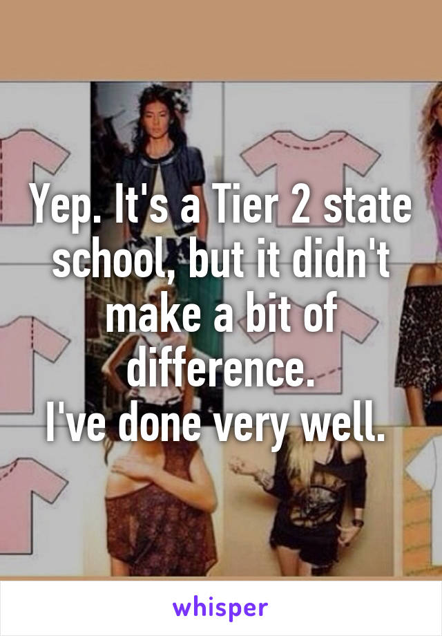 Yep. It's a Tier 2 state school, but it didn't make a bit of difference.
I've done very well. 