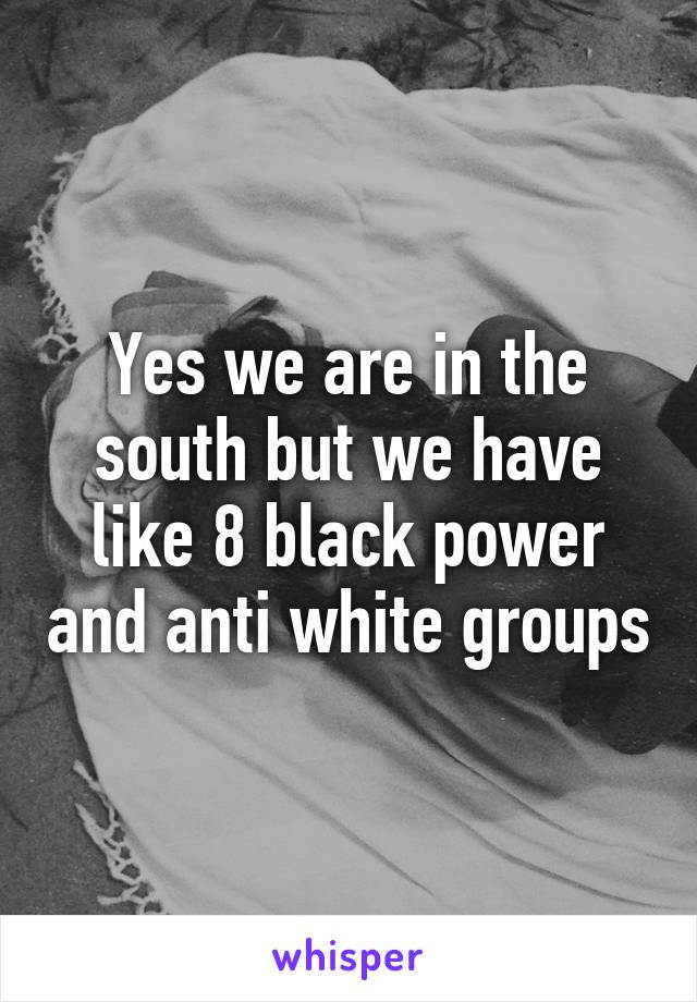 Yes we are in the south but we have like 8 black power and anti white groups