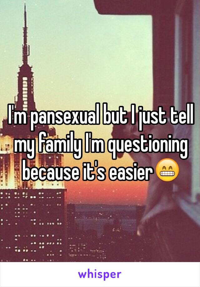 I'm pansexual but I just tell my family I'm questioning because it's easier😁