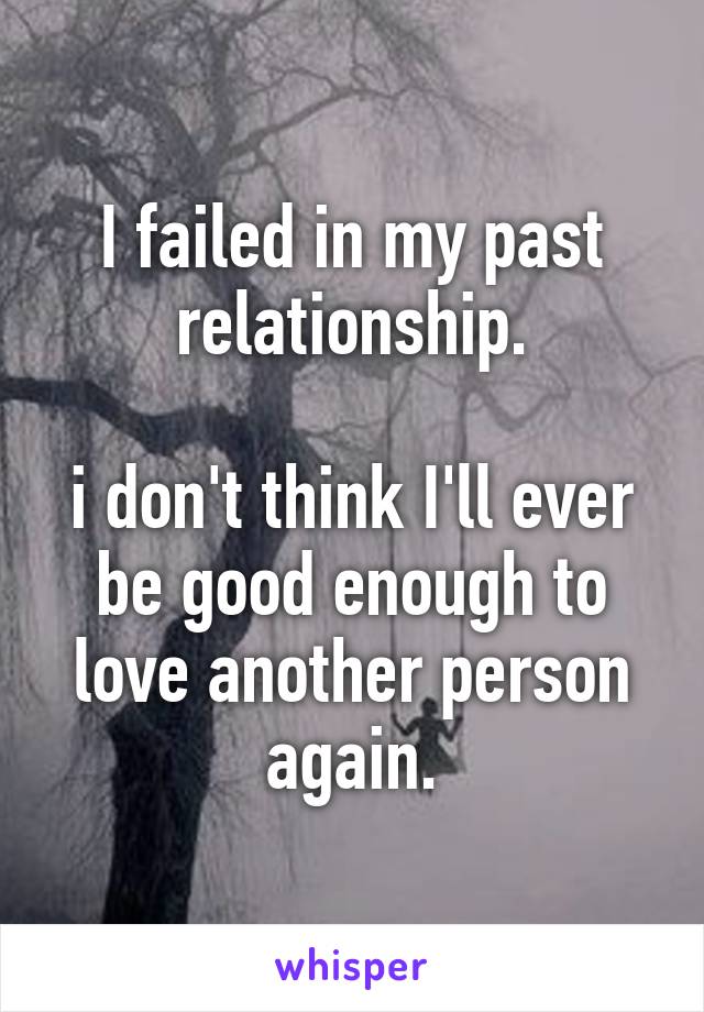 I failed in my past relationship.

i don't think I'll ever be good enough to love another person again.