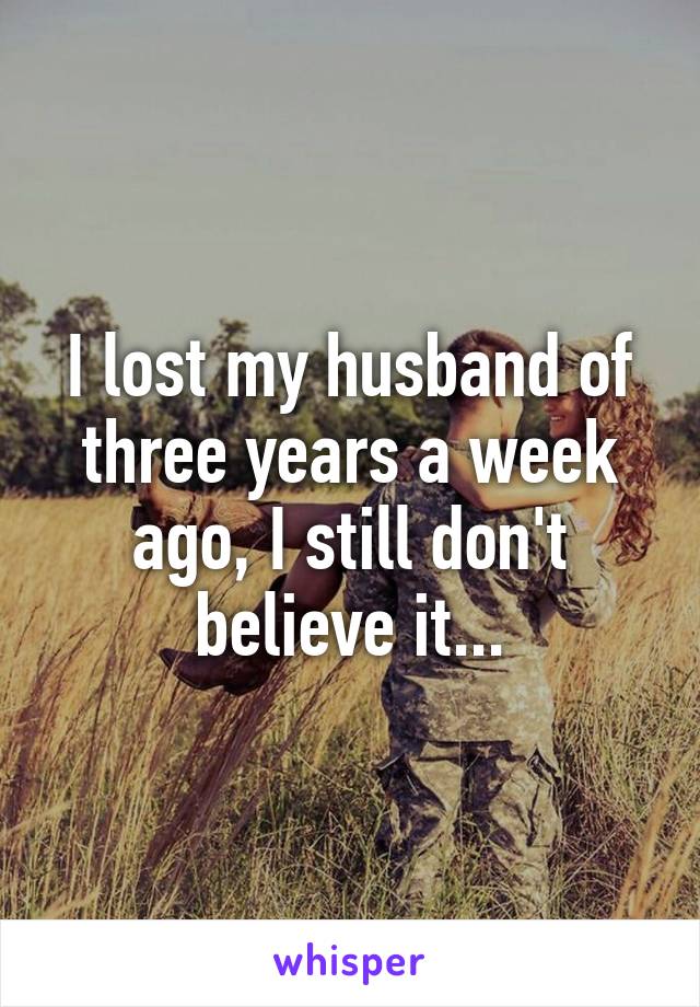 I lost my husband of three years a week ago, I still don't believe it...