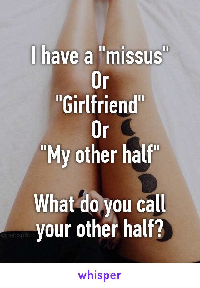 I have a "missus"
Or
"Girlfriend"
Or
"My other half"

What do you call your other half?