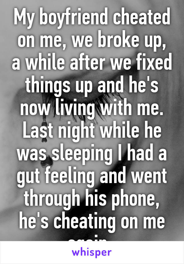 My boyfriend cheated on me, we broke up, a while after we fixed things up and he's now living with me. Last night while he was sleeping I had a gut feeling and went through his phone, he's cheating on me again..