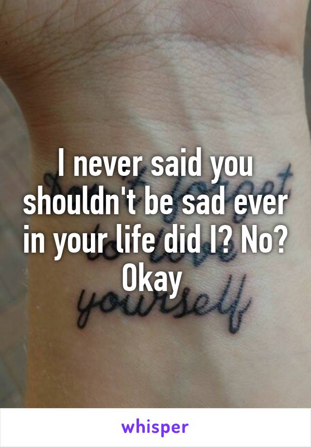 I never said you shouldn't be sad ever in your life did I? No? Okay 