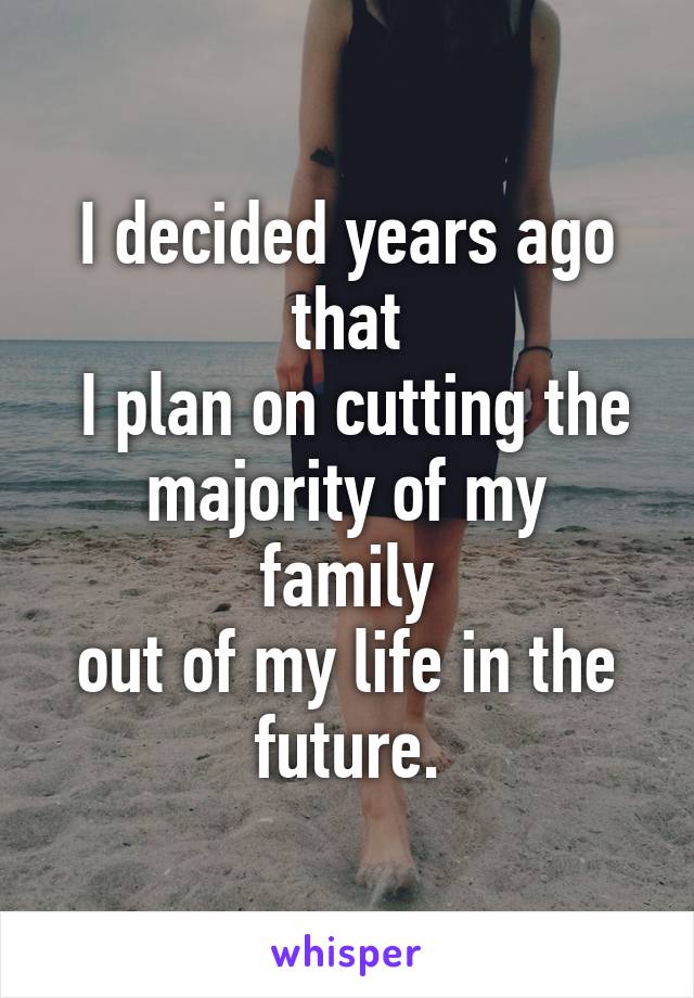 I decided years ago that
 I plan on cutting the
majority of my family
out of my life in the future.