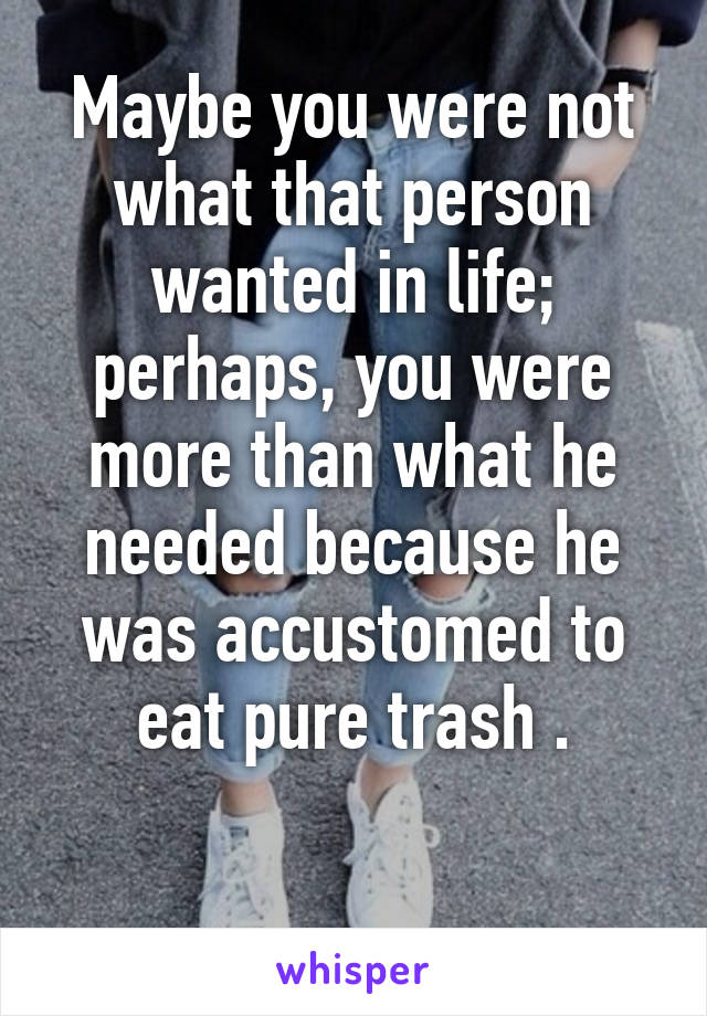 Maybe you were not what that person wanted in life; perhaps, you were more than what he needed because he was accustomed to eat pure trash .

